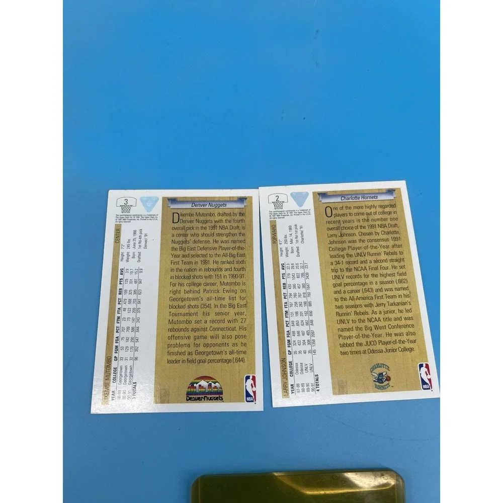 1991 Upper Deck Larry Johnson & Dikembe Mutombo NBA Draft Cards Lot 2